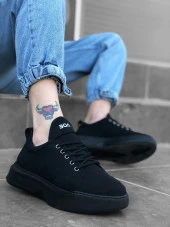 BA0163 Bağcıklı Erkek Yüksek Taban Siyah Spor Ayakkabı - 3