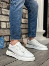 BA0329 3 Bant Beyaz Gümüş Detaylı Kalın Taban Casual Erkek Ayakkabı thumbnail 1