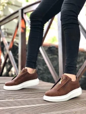 BA0310 BOA Kalın Yüksek Taban Fermuarlı Taba Beyaz Erkek Ayakkabı - 1