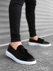 BA0005 Bağcıksız Yüksek Taban Siyah Beyaz Taban Klasik Süet Detaylı Püsküllü Corcik Erkek Ayakkabı thumbnail 1