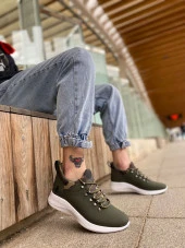 BA0601 Bağcıklı Rahat Yüksek Taban Haki Kamuflaj Casual Erkek Spor Ayakkabı thumbnail 1