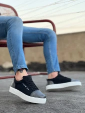 BA0104 Bağcıklı Siyah Ekose Süet Beyaz Taban Spor Klasik Erkek Ayakkabı thumbnail 3