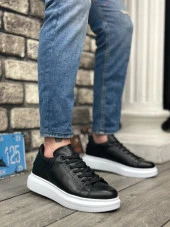 BA0547 BOA Kalın Yüksek Taban Siyah Beyaz Bağcıklı Spor Erkek Ayakkabı thumbnail 1