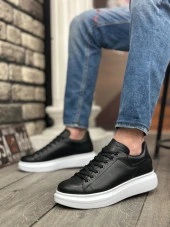 BA0547 BOA Kalın Yüksek Taban Siyah Beyaz Bağcıklı Spor Erkek Ayakkabı thumbnail 2