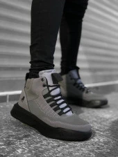 BA0192 Bağcıklı Erkek Yüksek Taban Füme Siyah Taban Spor Bot thumbnail 2