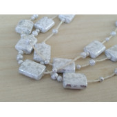 ÜÇ SIRALI BEYAZ BUNCUKLU BAYAN KOLYESİ, ÜÇLÜ BEYAZ BONCUK KOLYE - ÜÇLÜ BEYAZ KOLYE - 1