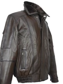 Yakası ve İçi Peluşlu Battal Beden Fındık Renk Erkek Deri Mont - 7