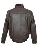 Yakası ve İçi Peluşlu Battal Beden Fındık Renk Erkek Deri Mont - 10