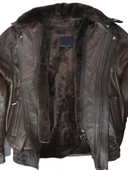 Yakası ve İçi Peluşlu Battal Beden Fındık Renk Erkek Deri Mont - 4