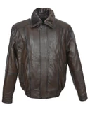 Yakası ve İçi Peluşlu Battal Beden Fındık Renk Erkek Deri Mont - 11