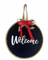 Welcome Yazılı Kırmızı Kurdeleli Ahşap Siyah Kapı Süsü thumbnail 1