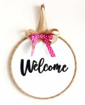 Welcome Yazılı Kurdeleli Ahşap Beyaz Kapı Süsü thumbnail 2