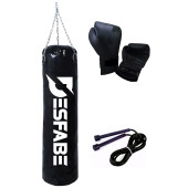 Desfabe Boxing Star 70x25 Cm Zincirli Boks Kum Torbası Siyah+Atlama İpi+Boks Eldiveni - 1
