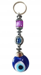 Nazar Boncuklu Mor Kristal Taşlı Anahtarlık - 1