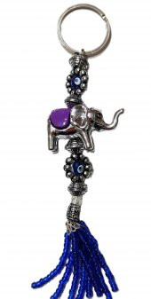 Nazar Boncuklu Boncuk Püsküllü Mor Filli Anahtarlık - 1
