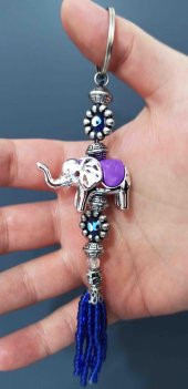 Nazar Boncuklu Boncuk Püsküllü Mor Filli Anahtarlık - 3