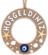 Deniz Yıldızlı Nazar Boncuklu Çakıl Taşlı İncili Hoş Geldiniz Yazılı Kapı Ve Duvar Süsü thumbnail 2