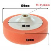 Pasta Cila Polisaj Süngeri Zımpara Tabanlı Turuncu 150 mm + M14 Matkap Aparatı - 5