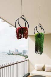 Flower Tavana Asılan Siyah Ferforje Çiçeklik Bahçe Balkon Çiçek Saksı Dekoratif Duvar Saksılık Askı - 4
