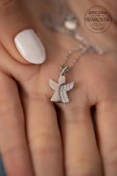 Swarovski Taşlı Melek Model Gümüş Zirconia Kolye - 2