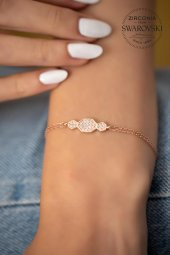 Swarovski Taşlı Geometrik Model Rose Kaplama Gümüş Zirconia Bileklik - 2
