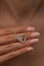 Swarovski Taşlı Kalp Model Gümüş Zirconia Kolye - 1