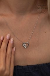 Swarovski Taşlı Kalp Model Gümüş Zirconia Kolye - 2