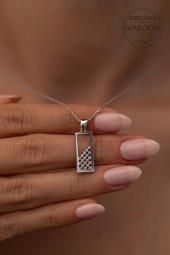 Swarovski Taşlı Dikdörtgen Model Gümüş Zirconia Kolye - 1