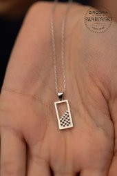 Swarovski Taşlı Dikdörtgen Model Gümüş Zirconia Kolye - 3