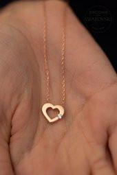 Swarovski Taşlı Kalp ve Tektaş Model Rose Kaplama Gümüş Zirconia Kolye - 3