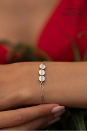 Swarovski Taşlı Üçlü Yuvarlak Model Gümüş Zirconia Zirconia Bileklik - 2