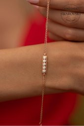 Swarovski Taşlı Beştaş Model Rose Kaplama Gümüş Zirconia Bileklik - 1