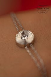Swarovski Taşlı Yuvarlak ve Tektaş Model Rose Kaplama Gümüş Zirconia Bileklik - 3