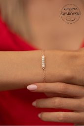 Swarovski Taşlı Beştaş Model Rose Kaplama Gümüş Zirconia Bileklik - 2