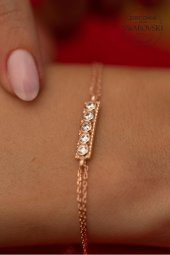 Swarovski Taşlı Beştaş Model Rose Kaplama Gümüş Zirconia Bileklik - 3