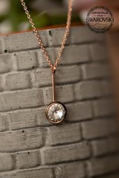 Swarovski Taşlı Çubuk ve Tektaş Model Rose Kaplama Gümüş Crystal Kolye - 4