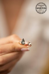 Swarovski Taşlı Damla ve Tektaş Model Rose Kaplama Gümüş Crystal Yüzük - 3