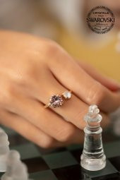 Swarovski Taşlı Çift Taş Model Rose Kaplama Gümüş Crystal Yüzük - 4