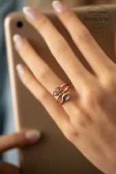 Swarovski Taşlı İkili Göz Model Rose Kaplama Gümüş Zirconia Yüzük - 1