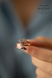 Swarovski Taşlı İkili Göz Model Rose Kaplama Gümüş Zirconia Yüzük - 4