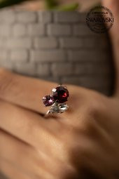 Swarovski Taşlı Yaprak Model Gümüş Crystal Yüzük - 1