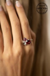 Swarovski Taşlı Yaprak Model Gümüş Crystal Yüzük - 3