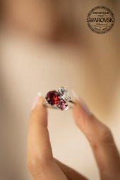 Swarovski Taşlı Yaprak Model Gümüş Crystal Yüzük - 4