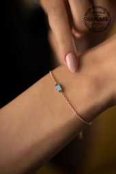 Swarovski Taşlı Çubuk Model Altın Kaplama Gümüş Crystal Bileklik - 1