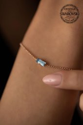 Swarovski Taşlı Çubuk Model Altın Kaplama Gümüş Crystal Bileklik - 3