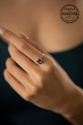 Swarovski Taşlı Baget Model Gümüş Crystal Yüzük - 1