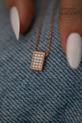 Swarovski Taşlı Dikdörtgen Model Gümüş Rose Zirconia Kolye - 2