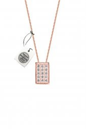 Swarovski Taşlı Dikdörtgen Model Gümüş Rose Zirconia Kolye - 3