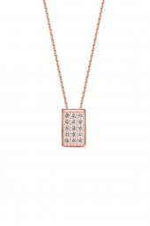 Swarovski Taşlı Dikdörtgen Model Gümüş Rose Zirconia Kolye - 4