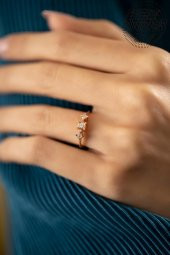 Swarovski Taşlı Üçtaş Model Rose Kaplama Gümüş Zirconia Yüzük - 3